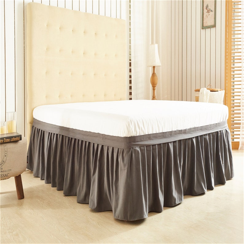 Elastic Wrap Around Bed Skirtelegant Ruffle Bed Skirt In Dark Etsy