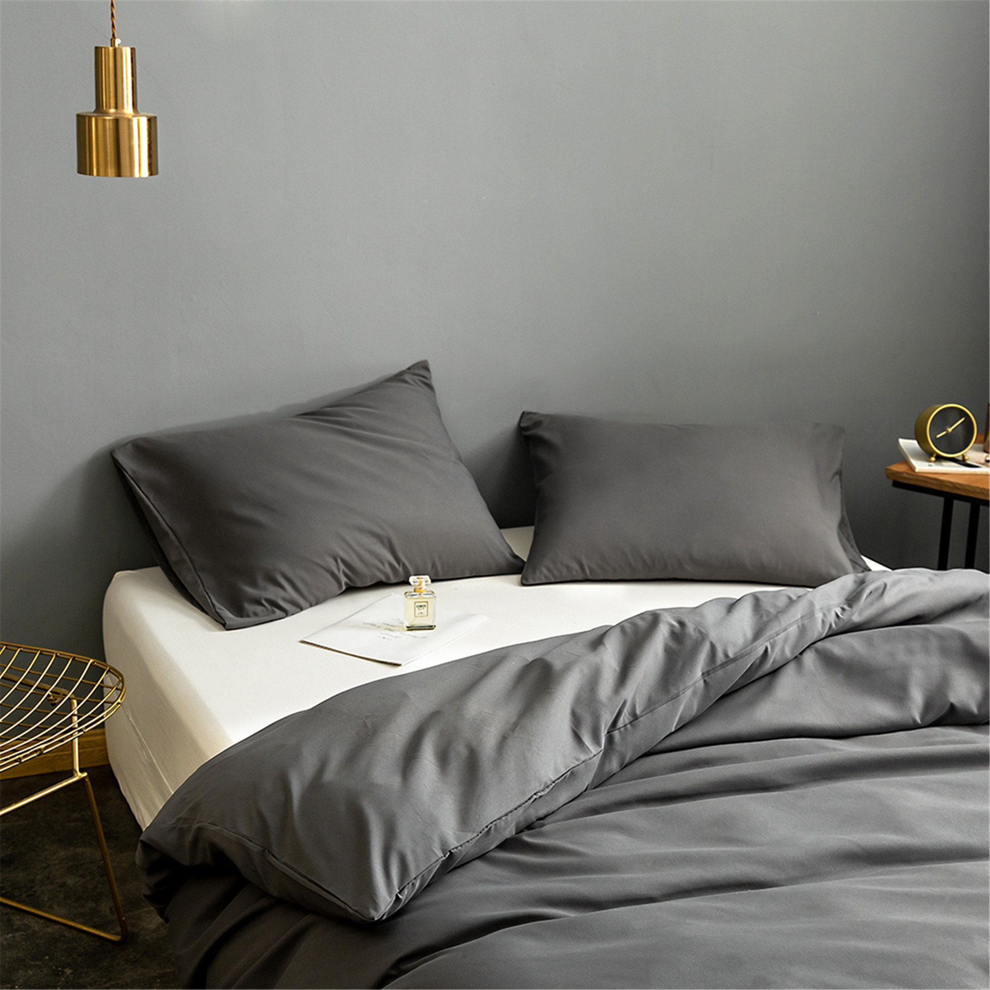 Dark Gray Duvet Cover Set Solid Color Minimalist Bedding Set Etsy