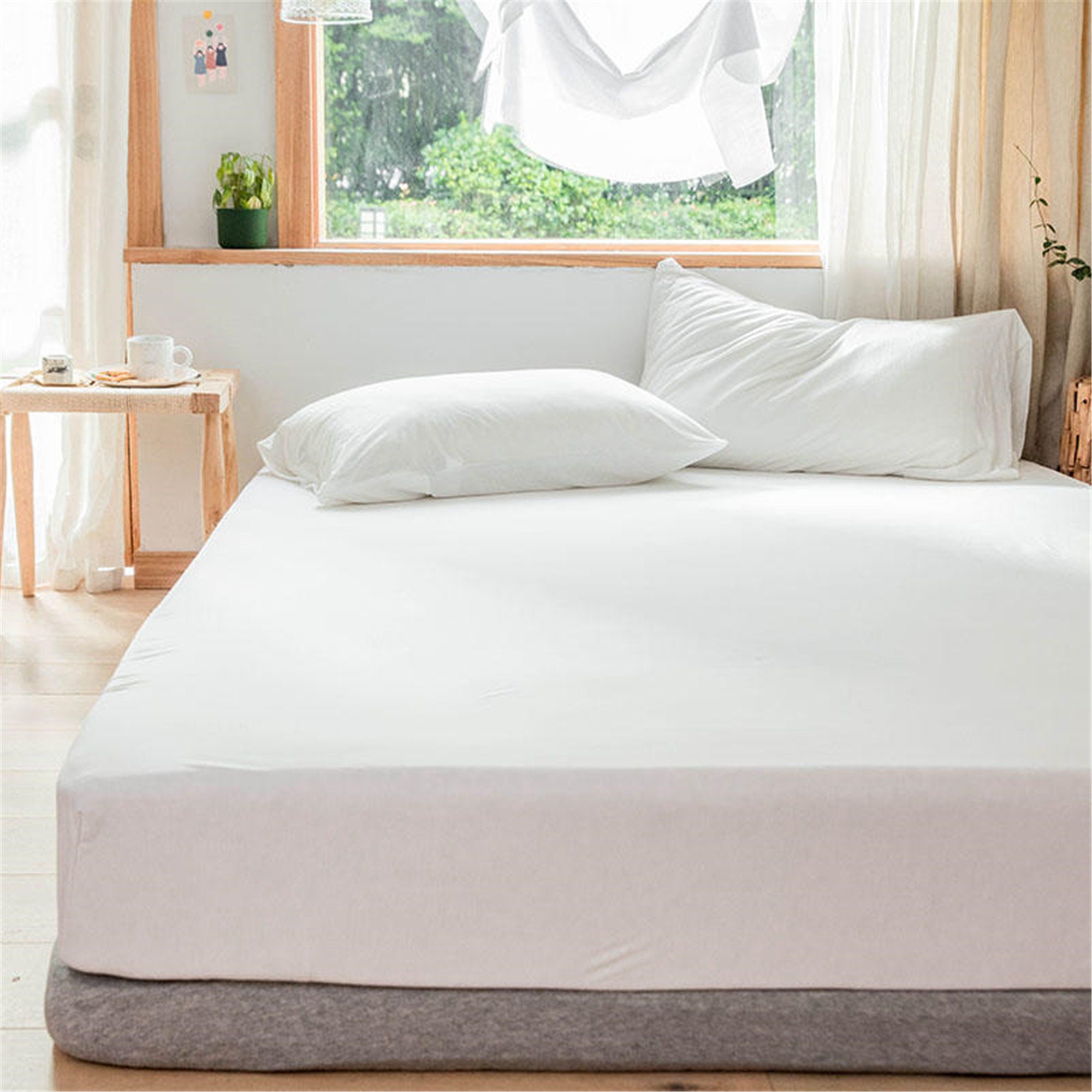Minimalist Solid Color Bed Sheet Soft Fitted Sheet White Flat | Etsy