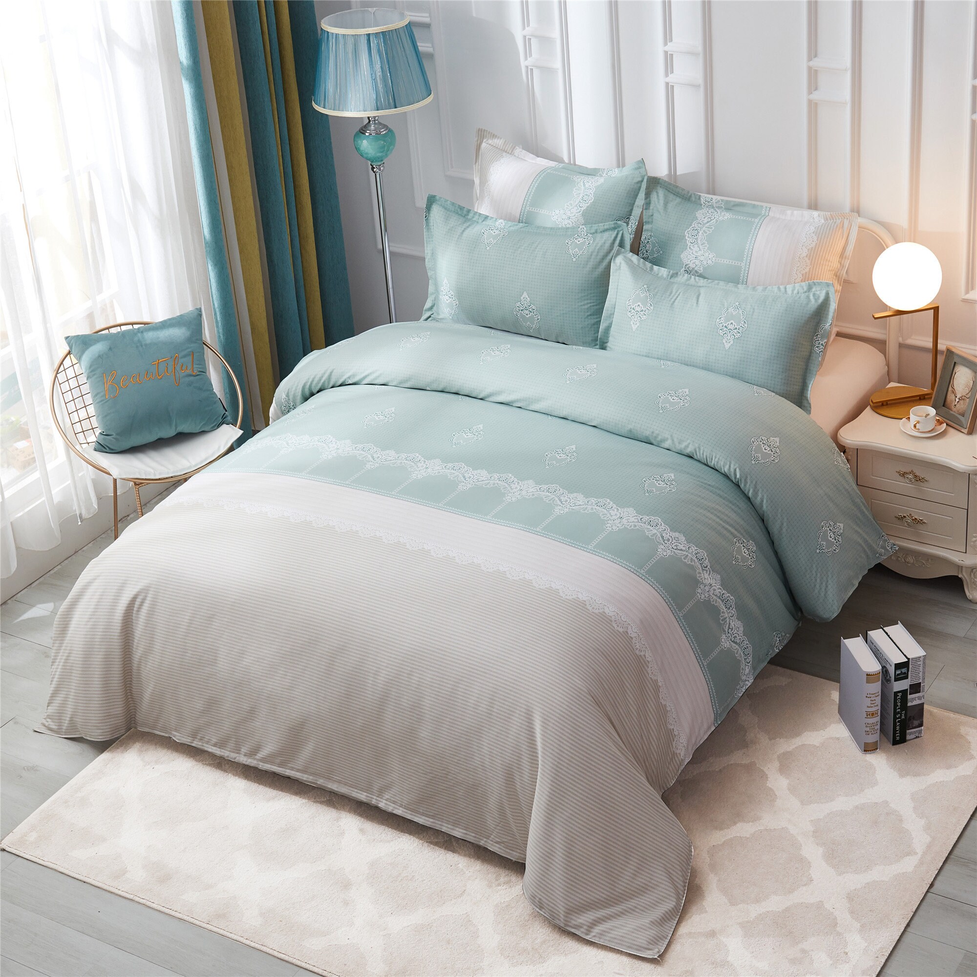 Mint Green Duvet Cover Set Floral Pattern Bedding Sets 90g Etsy