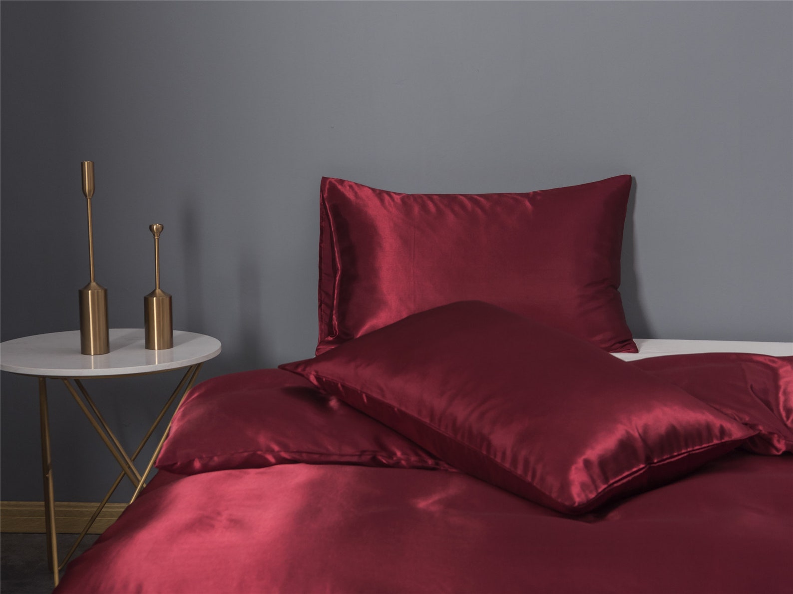 Red Duvet Cover Set Luxury Silk Like Bedding Set Elegant Etsy