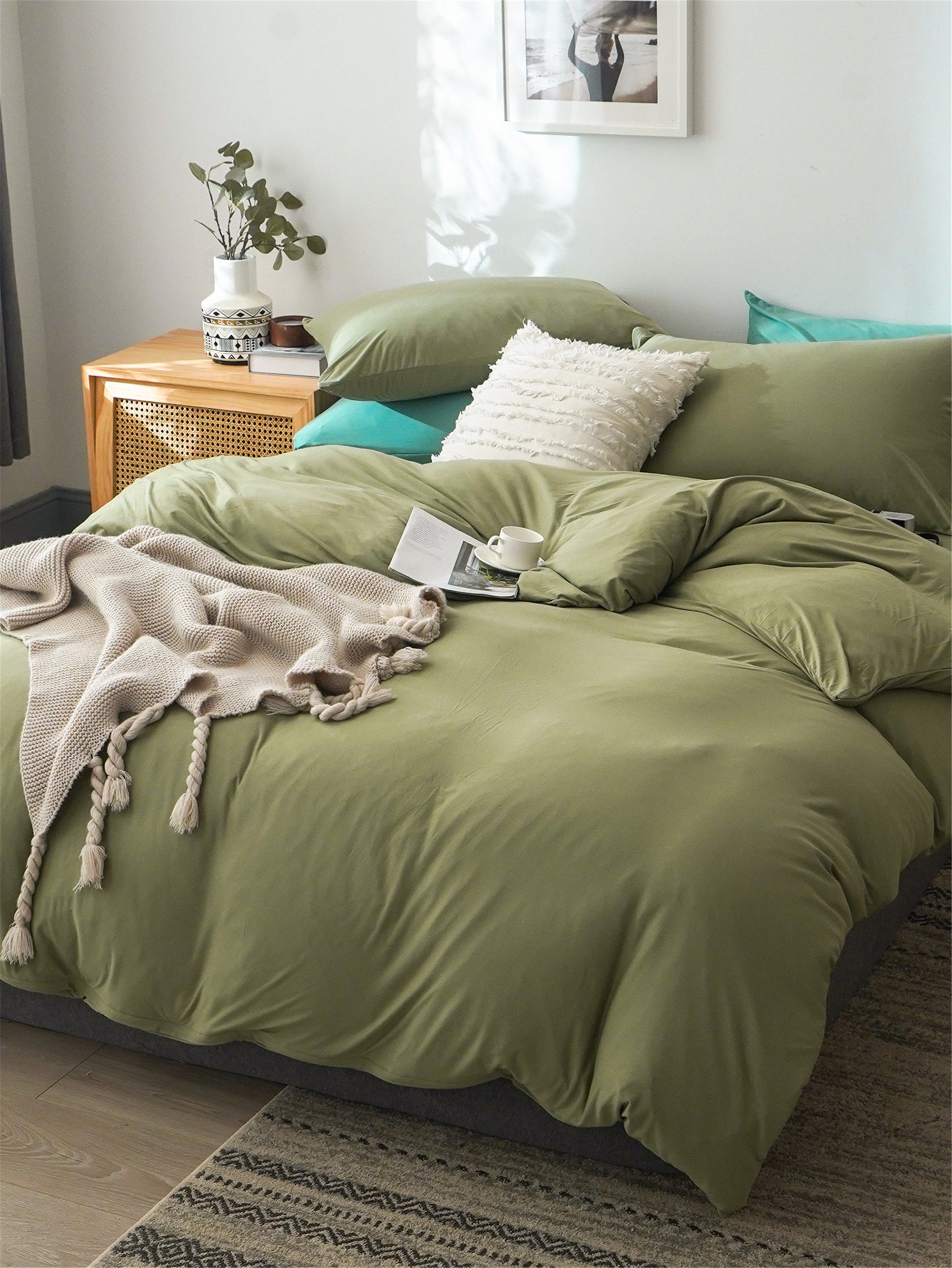 Mustard Green Duvet Cover Set knitted Solid Color Bedding Set Etsy