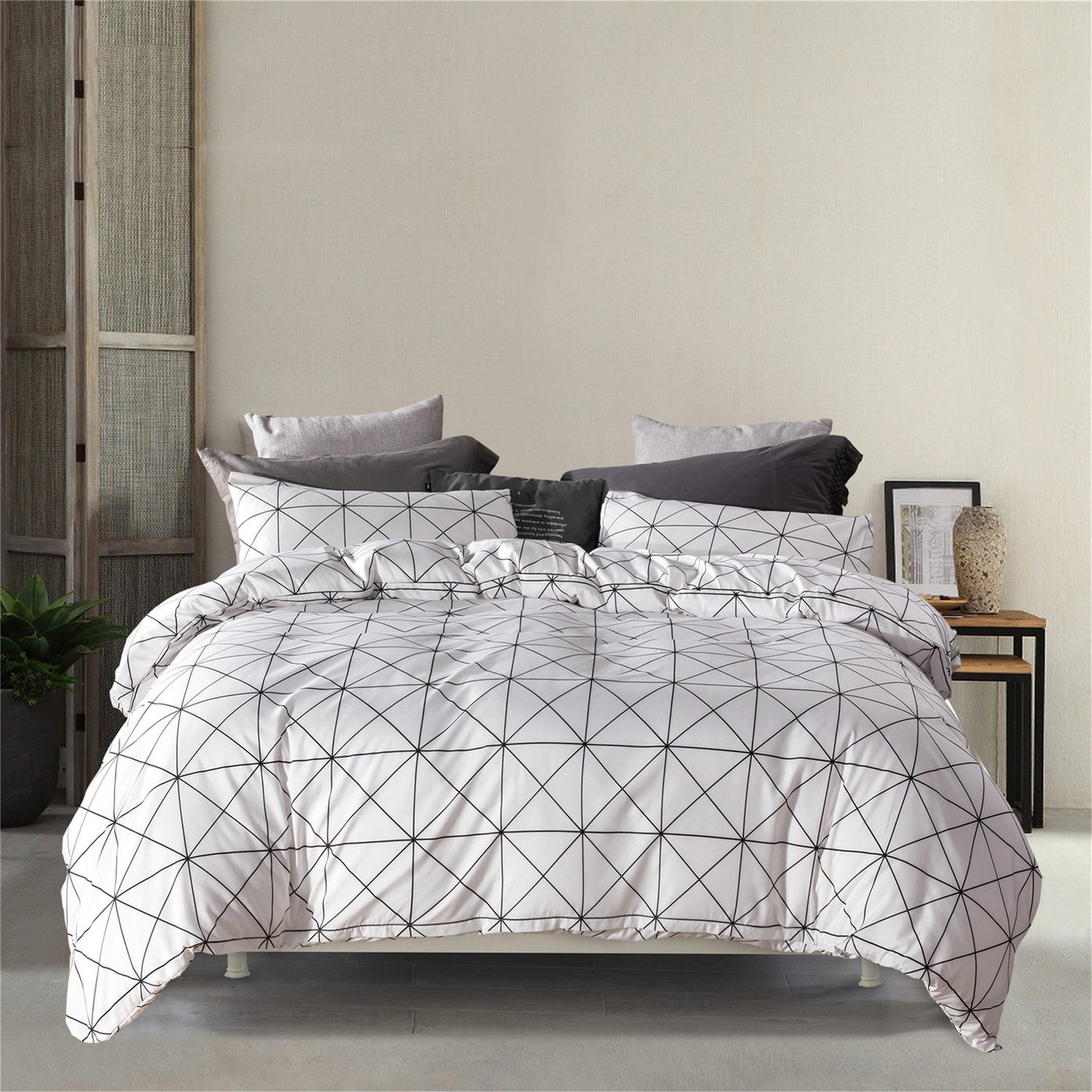 Elegant Duvet Cover Set Geometric Bedding Sets Black Lattice Etsy