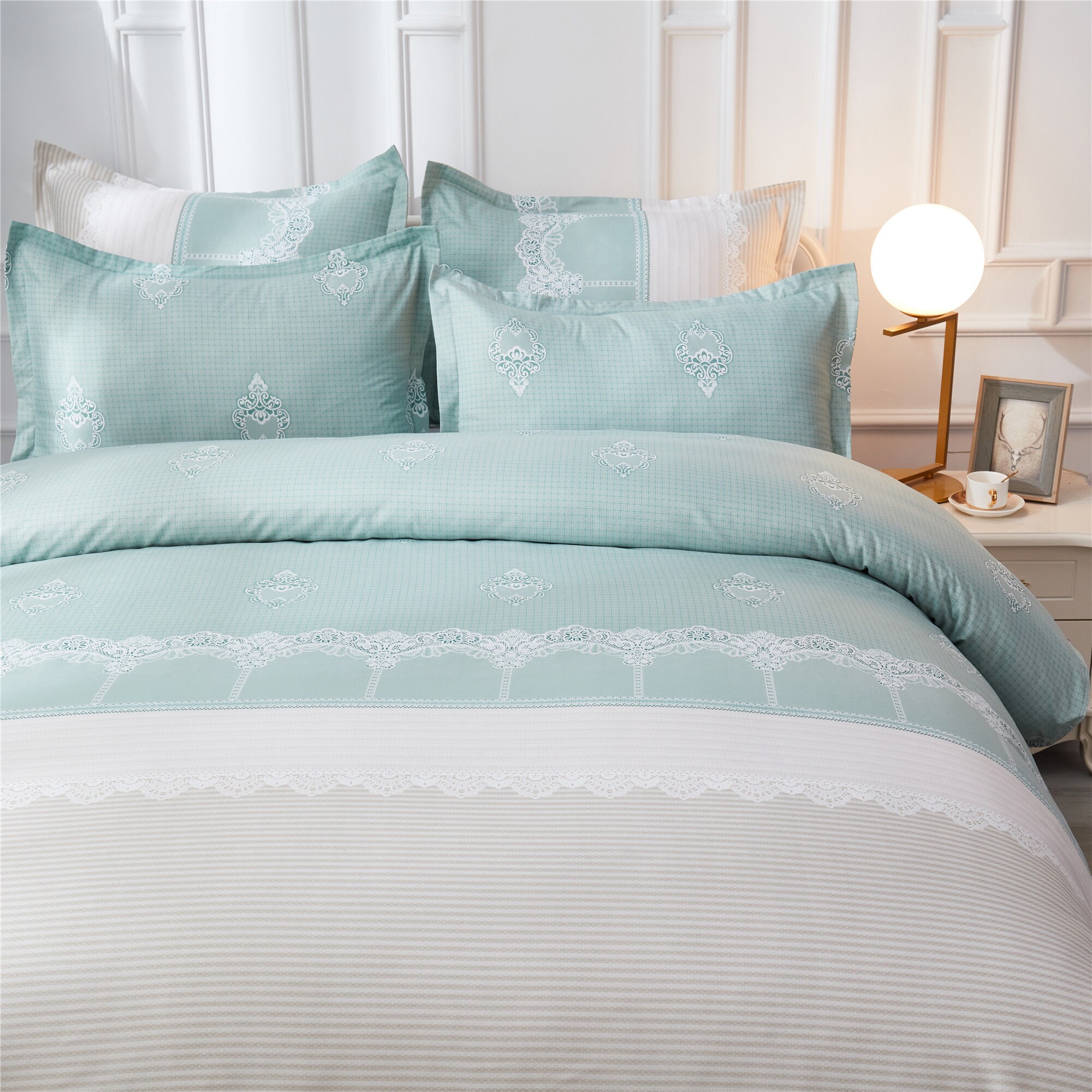 Mint Green Duvet Cover Set Floral Pattern Bedding Sets 90g Etsy