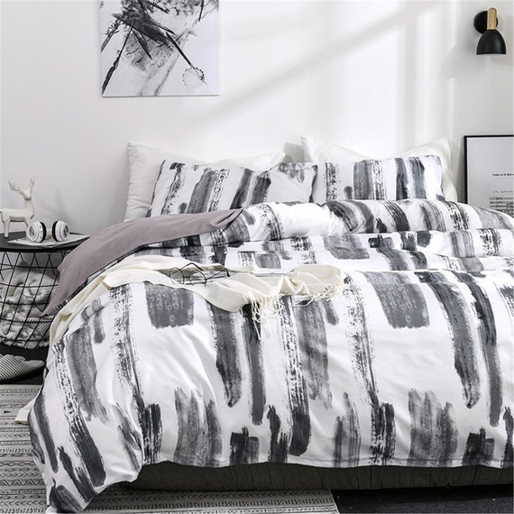 Duvet Cover Set Ink Painting Bedding Black White Graffiti Etsy