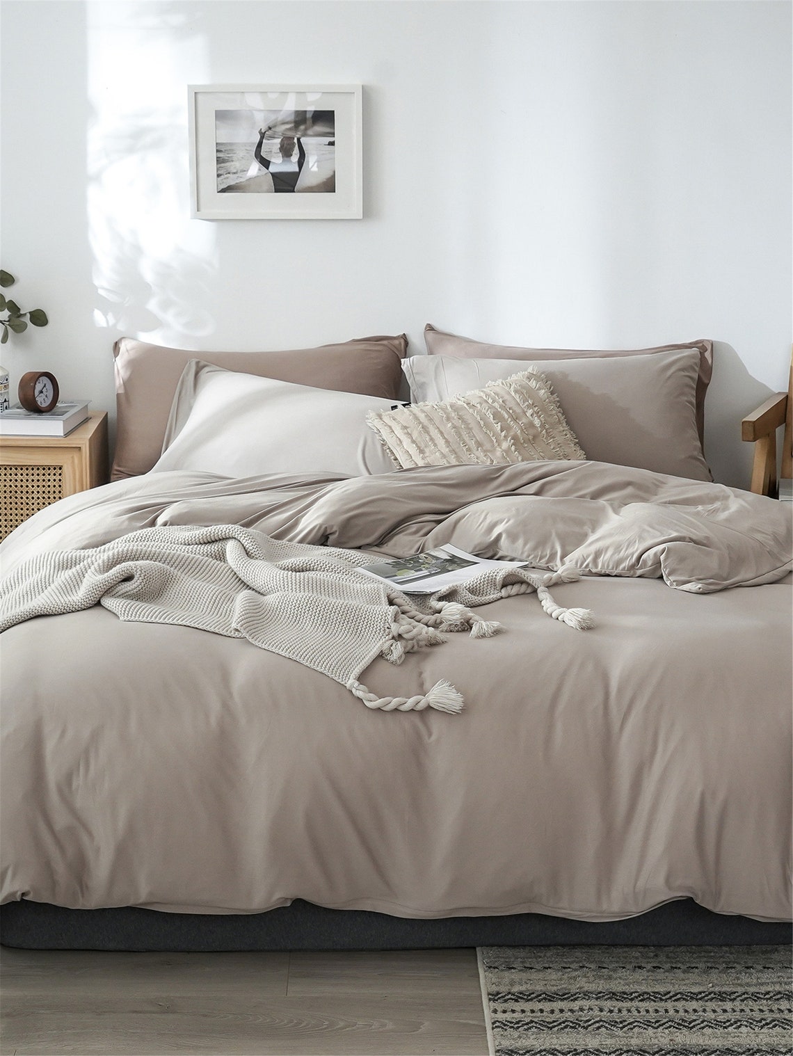 Light Gray Duvet Cover Set knitted Solid Color Bedding Set Etsy