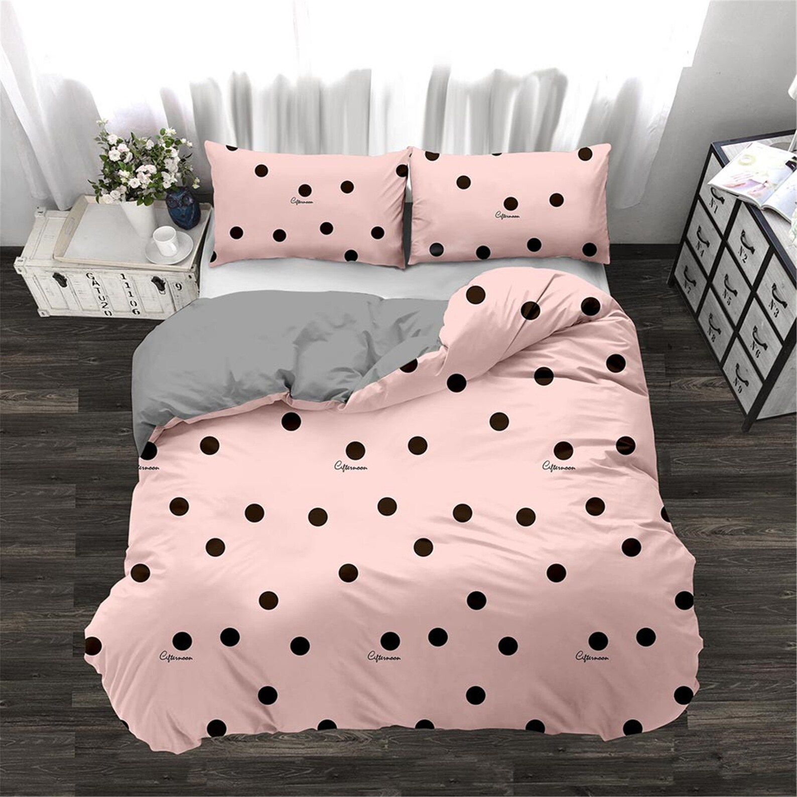 Pink Duvet Cover Set Black Spot Bedding Set Twin/Full/Queen Etsy