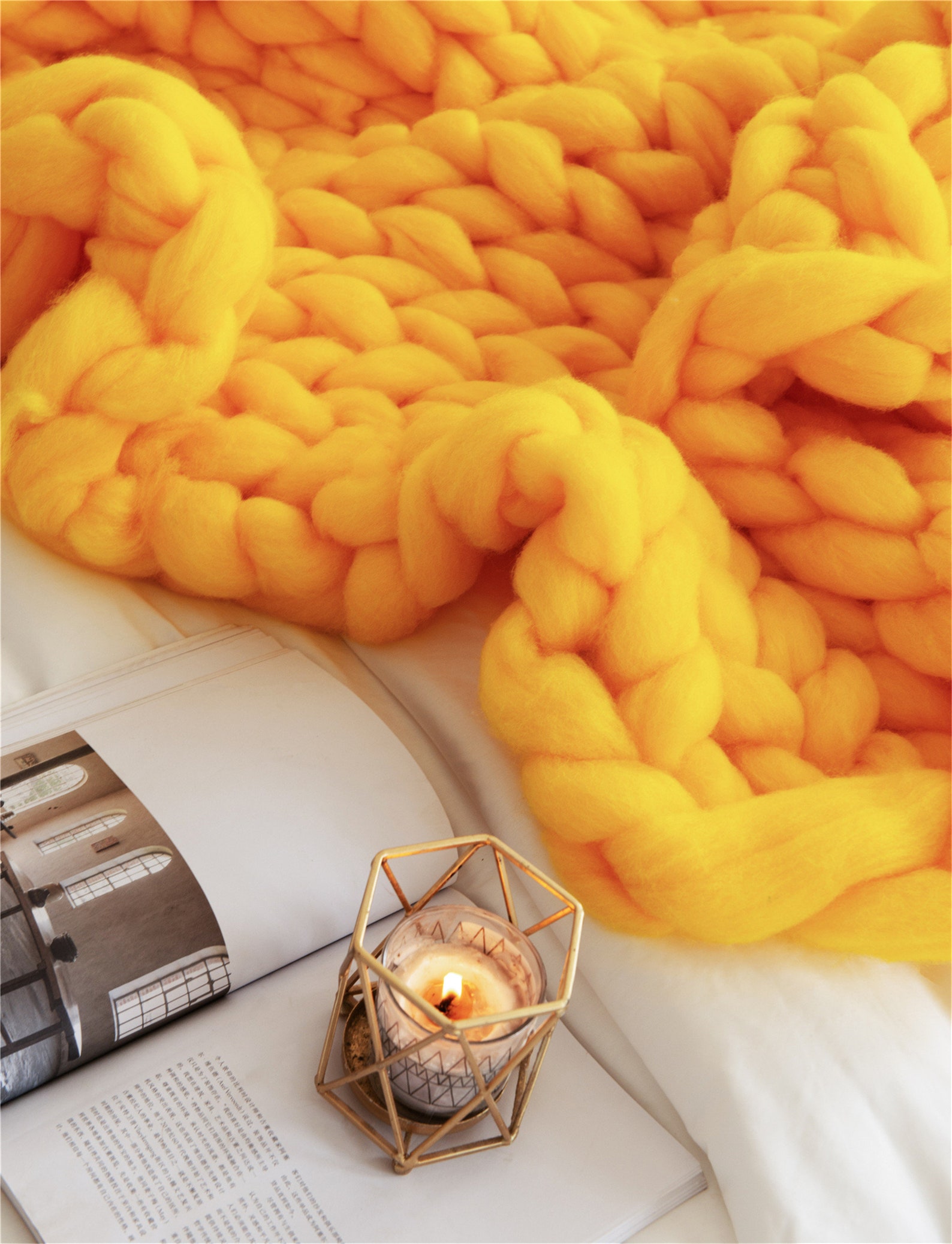 Yellow Handwoven Blanket Soft Fluffy Knitted Blanket Solid Etsy