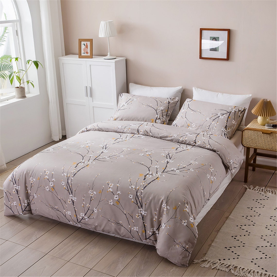 Plum Flower Duvet Cover Set Elegant Soft Bedding Set Christmas Etsy
