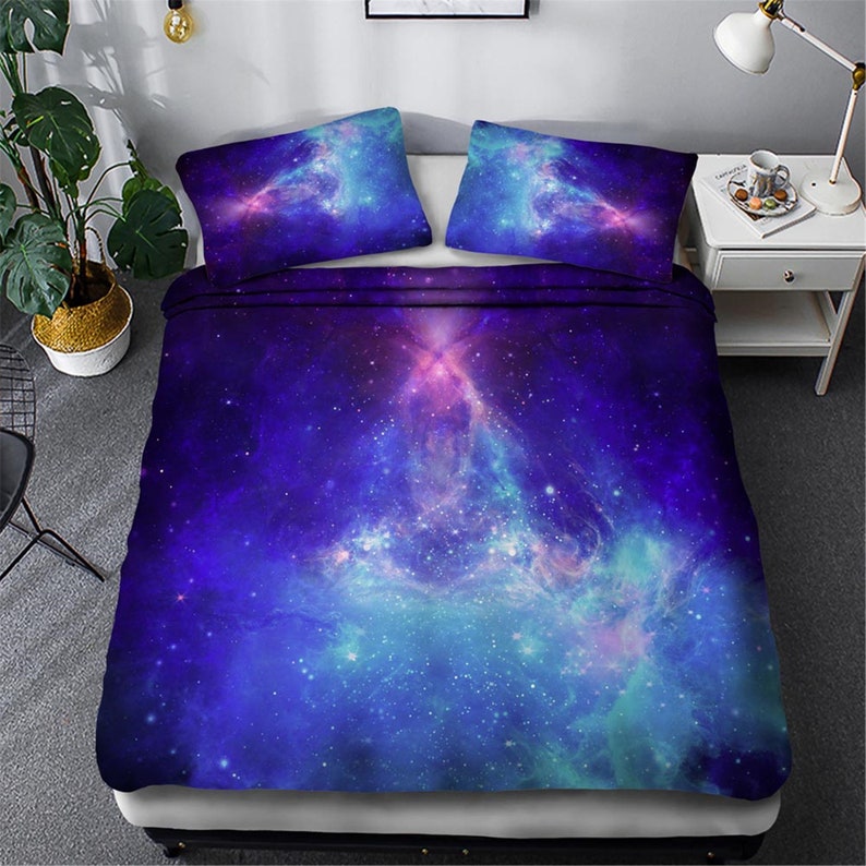 Purple Blue Starry Duvet Cover Set Super Soft Bedding Set KidTeenAdult Bed Set AUUSCustom Size Bedding Set 3D Universe Duvet Cover Set