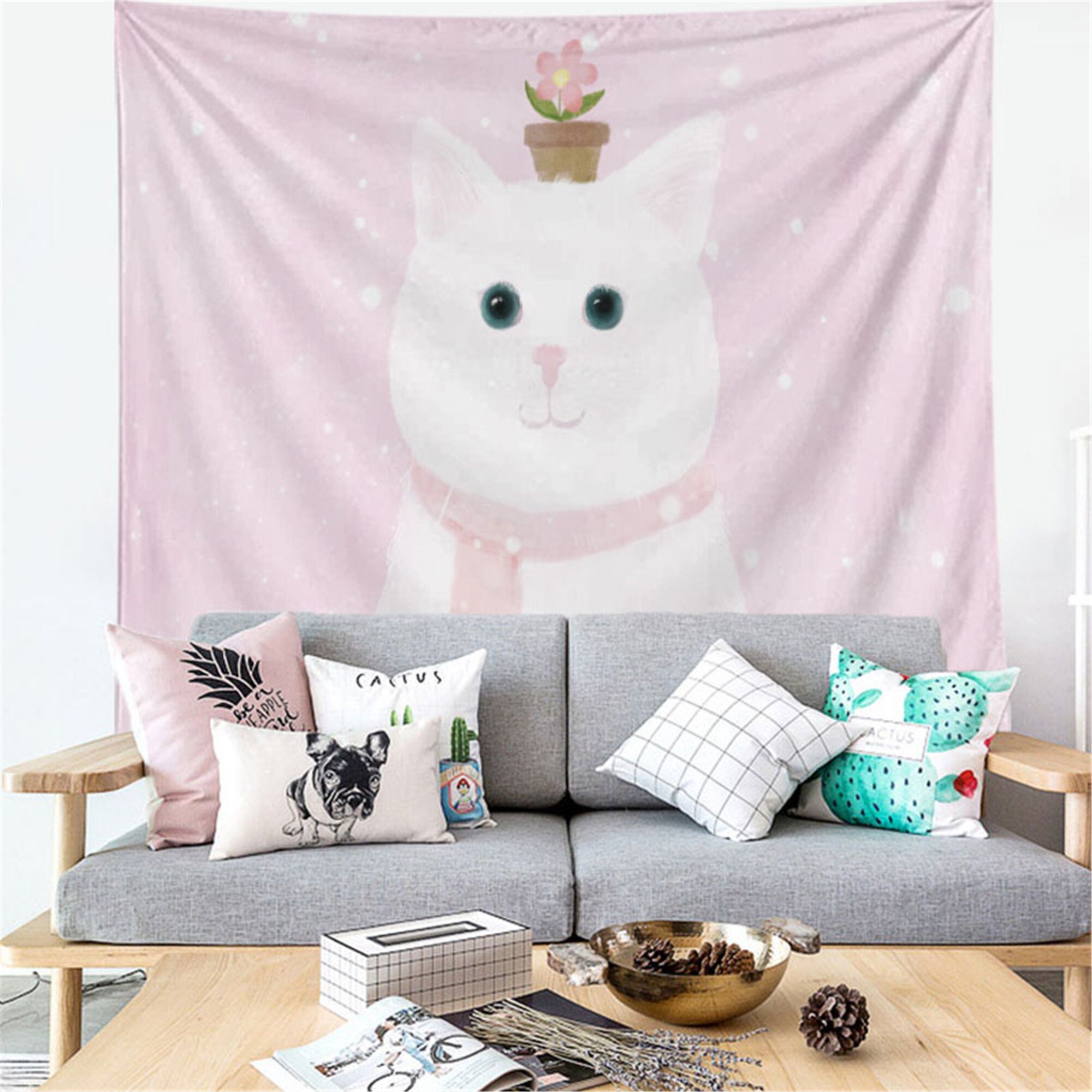 Pink Tapestry Wall Hangings Cat Wall Hangings Kid Room Etsy