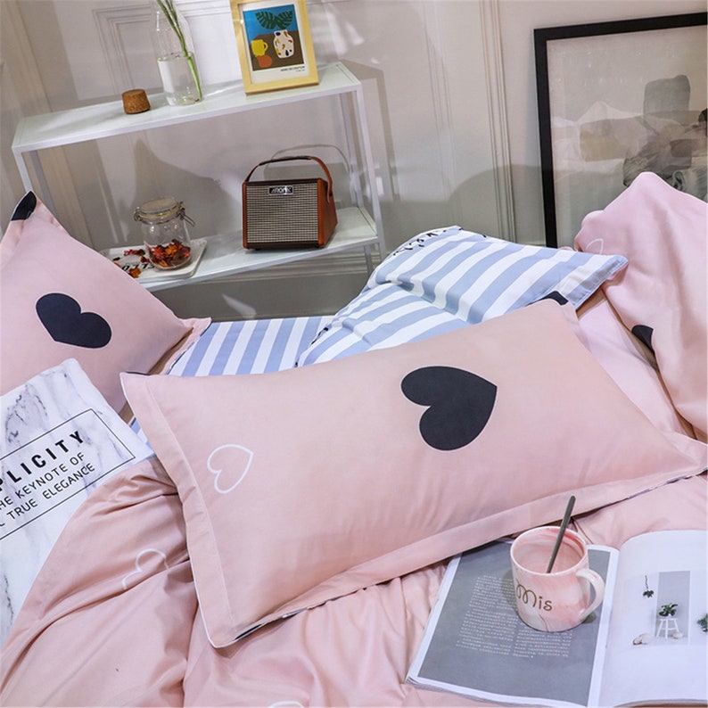 Duvet Cover Set Girls Cute Bedding Black Love Heart Bed Set Etsy