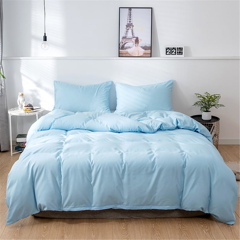 Duvet Cover Set Solid Bedding Microfiber Sky Blue Bed Set Etsy