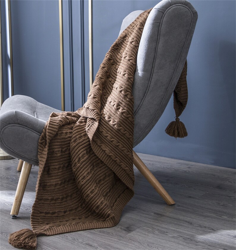 Khaki Knitted Throw Blanket Pure Color Decorative Blanket Etsy