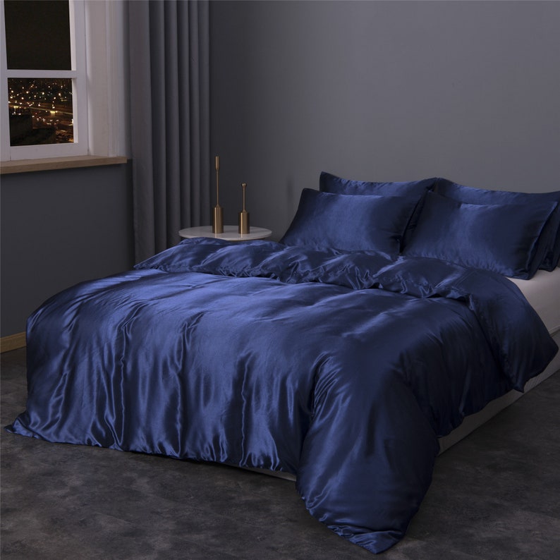 Royal Blue Duvet Cover Set Luxury Silk Like Bedding Set Etsy