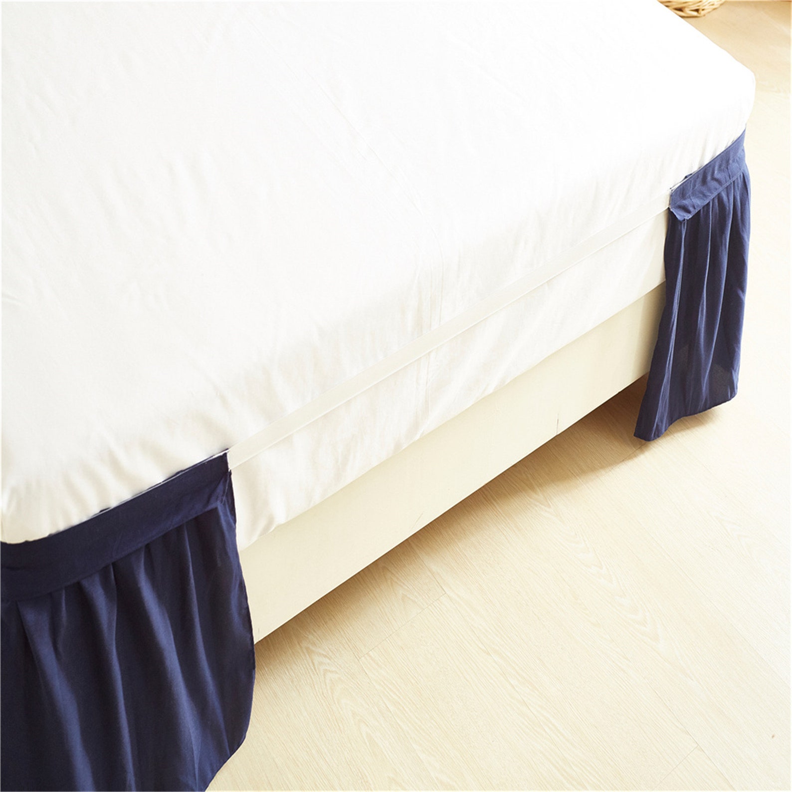 Elegant Wrap Around Bed Skirt Elastic Navy Ruffle Bed Skirt Etsy