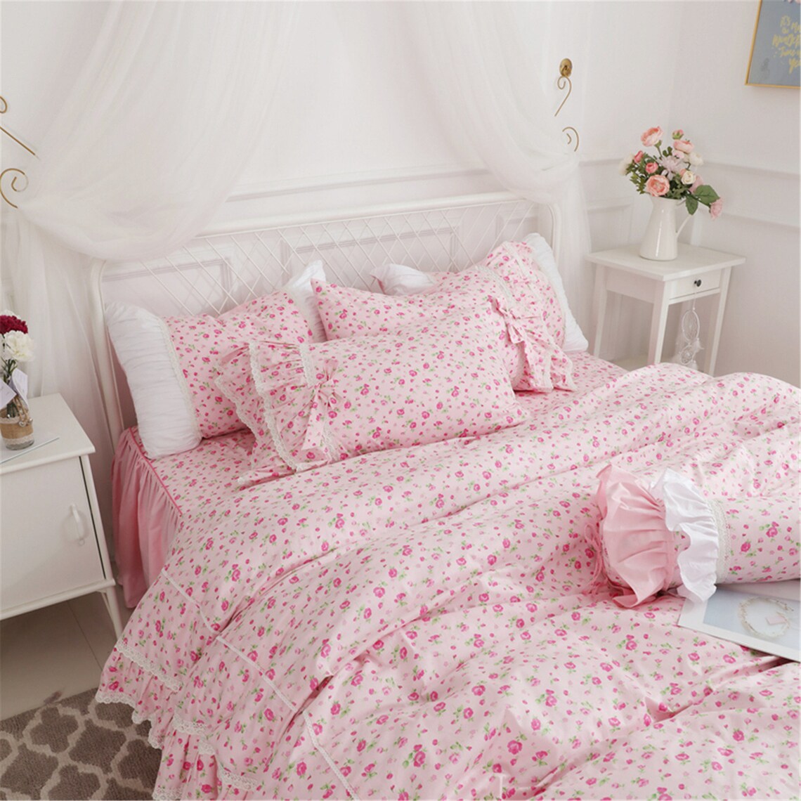 Soft Cotton Duvet Cover Set Pink Flower Bedding Set Floral Etsy