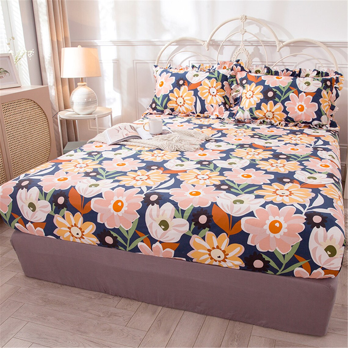 New Arrival Soft Cotton Fitted Sheet Colorful Flower Fitted Etsy