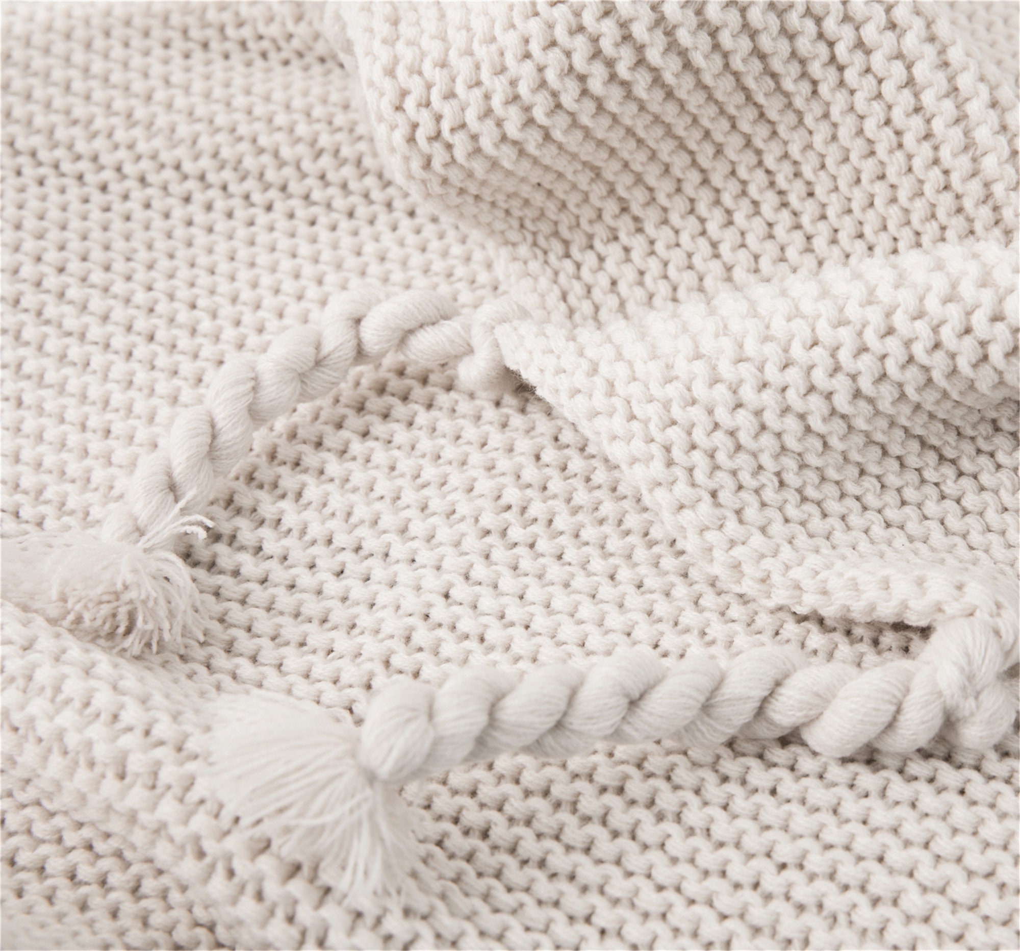 Beige Knitted Throw Blanket Pure Color Minimalist Blanket Etsy