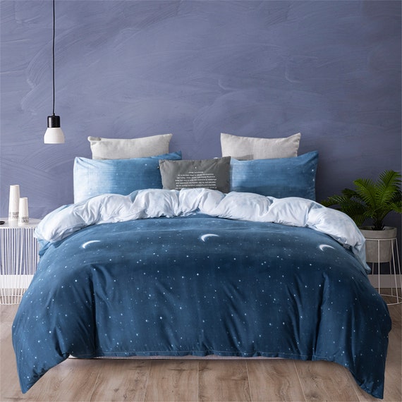 Elegant Duvet Cover Set Starry Sky Bedding Sets Moon And Stars Etsy