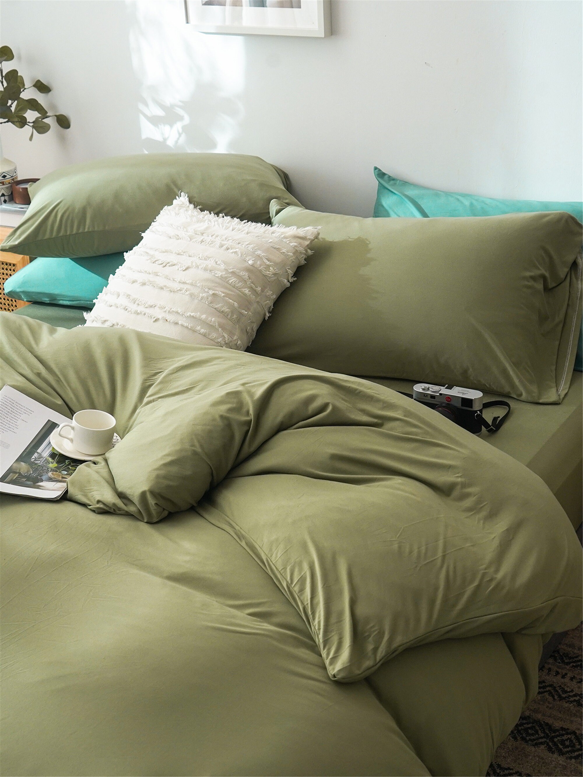 Mustard Green Duvet Cover Set knitted Solid Color Bedding Set Etsy