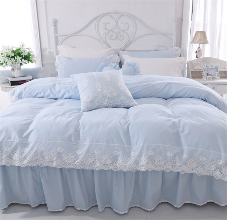Sky Blue Duvet Cover Set Elegant Cotton Duvet Cover Set Girls Etsy