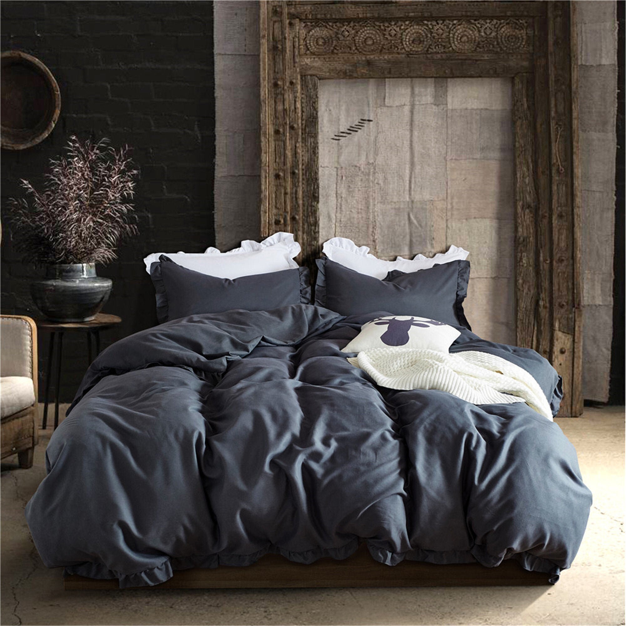 Dark Grey Duvet Covet The High Quality Microfiber Bedding Set Etsy