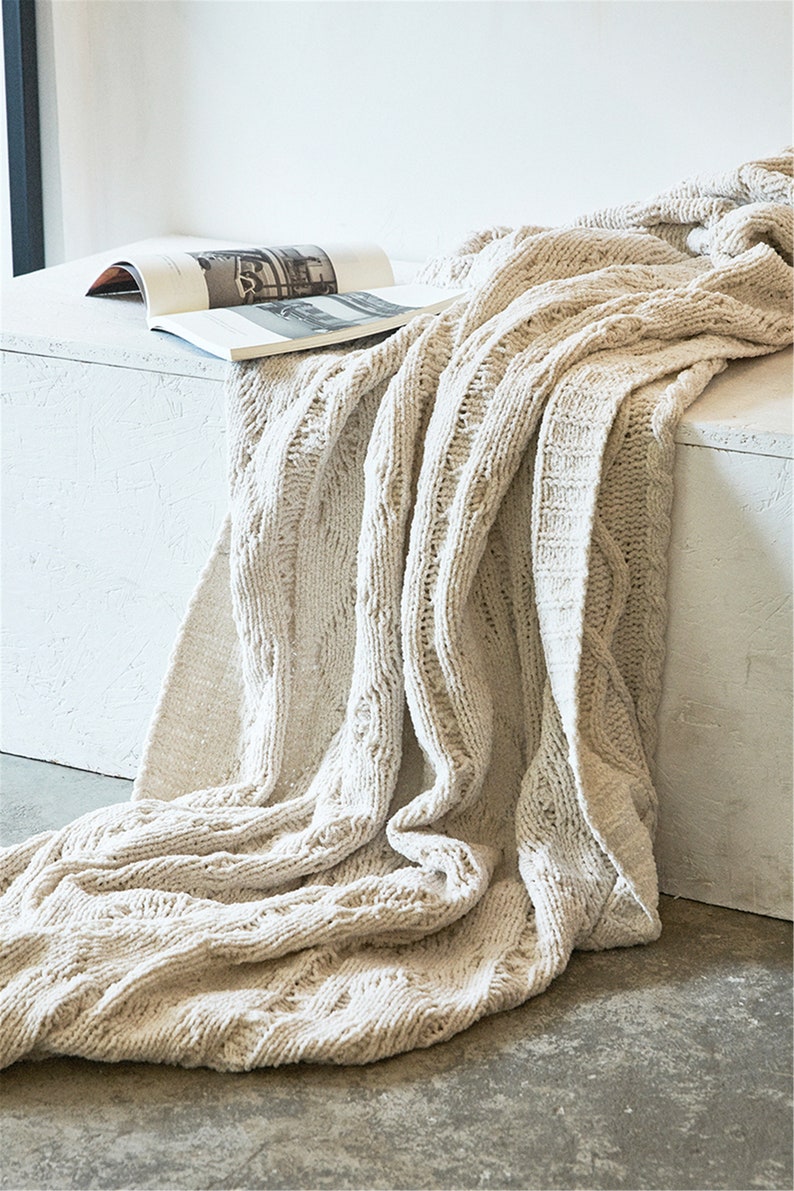 Beige Chenille Throw Blanket Knitted Throw Blanket Decorative Etsy
