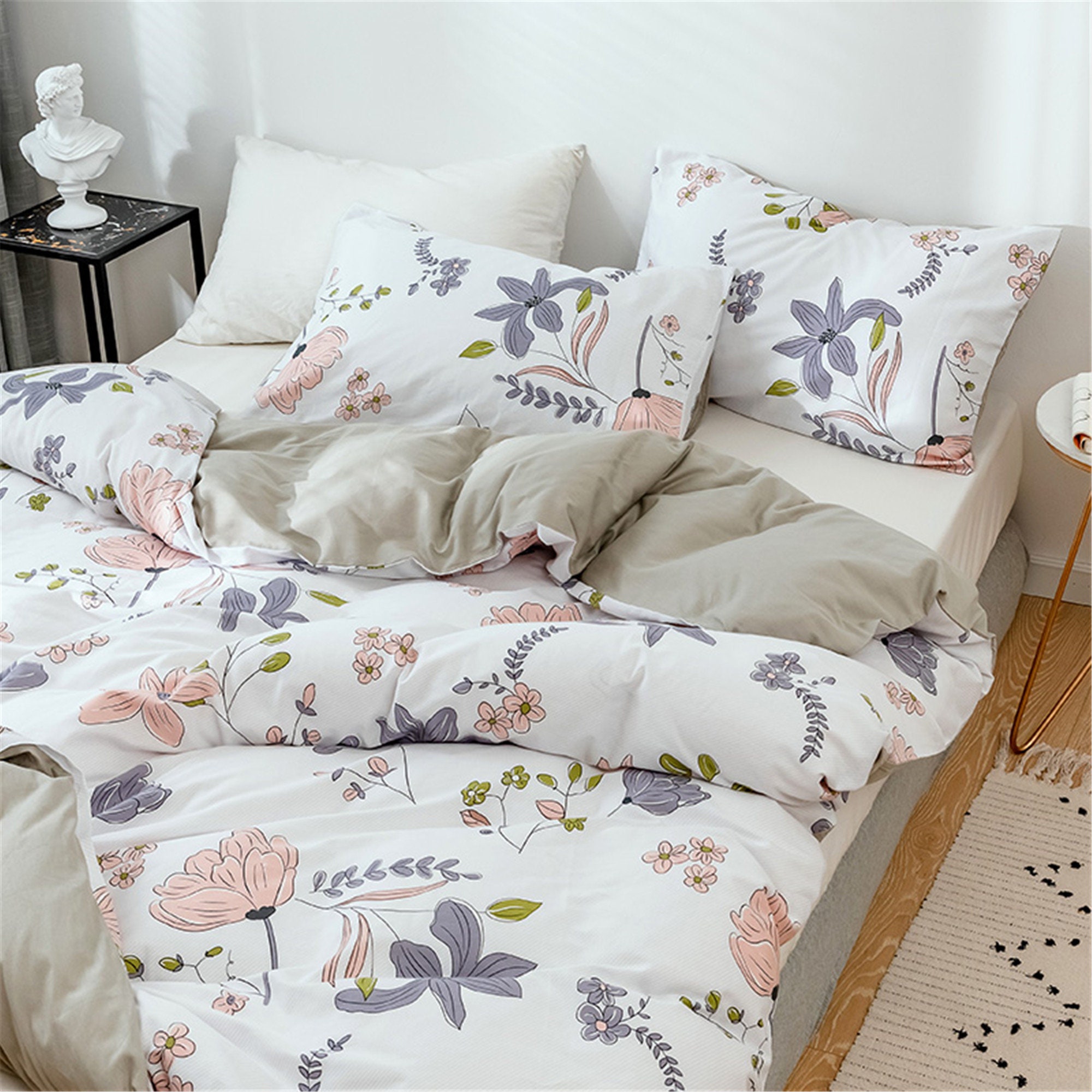 Soft Cotton Duvet Cover Set Floral Bedding Set Pink Flower | Etsy