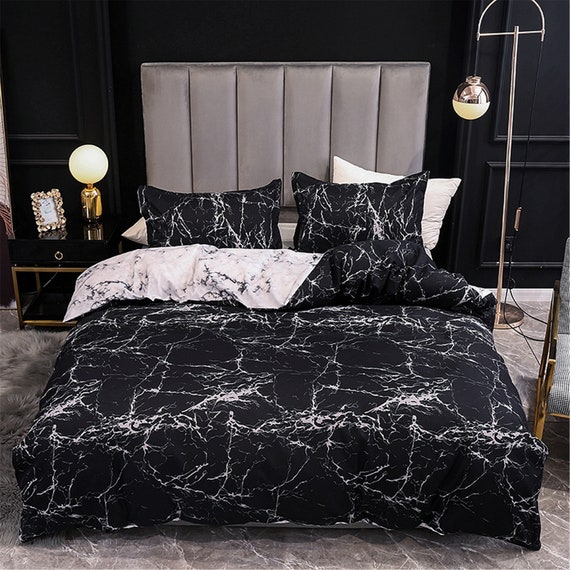 Black Marble Duvet Cover Set Minimalist Bedding Set Black Etsy