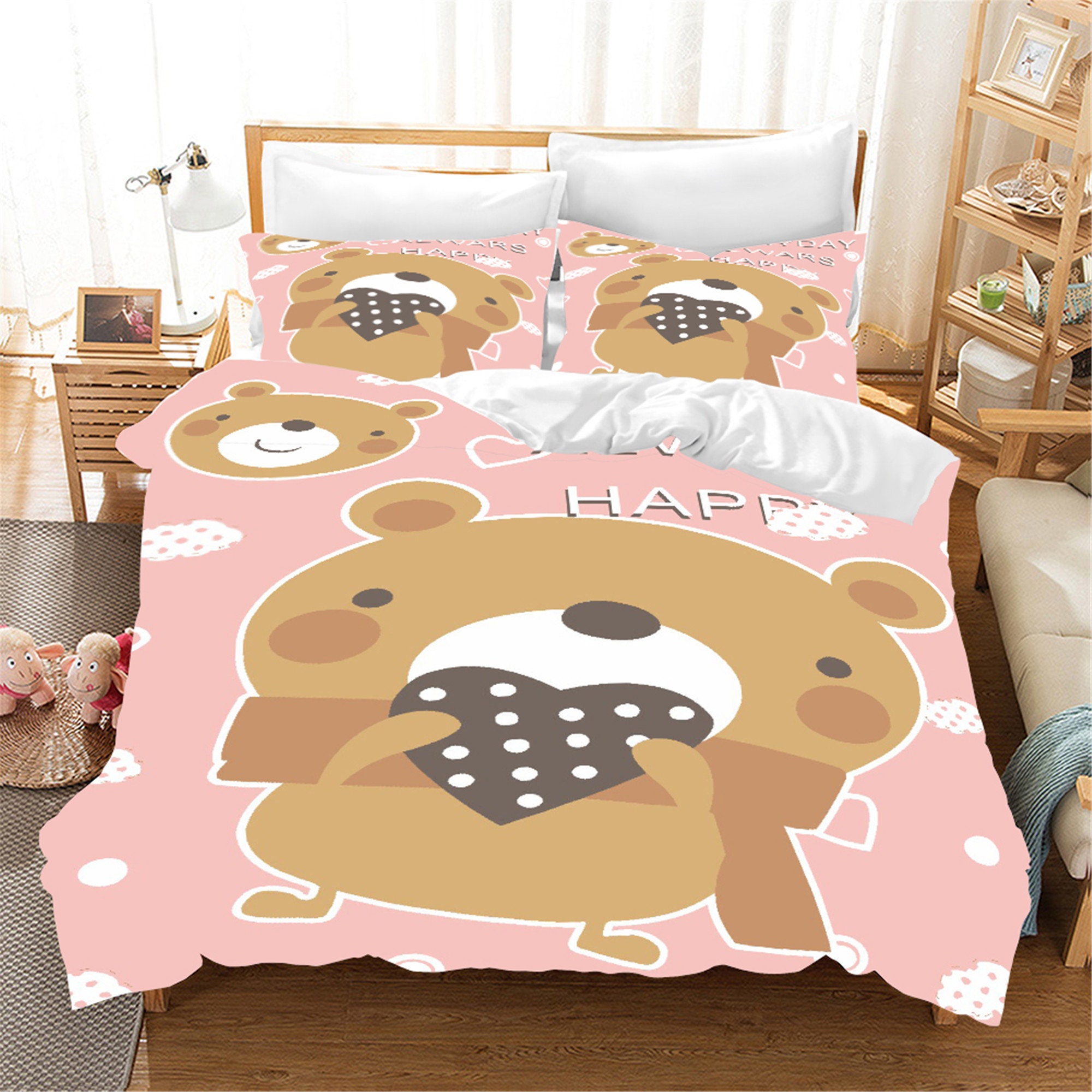 Duvet Cover Set Kids Bedding Cute Cartoon Bear Bed Set High Etsy