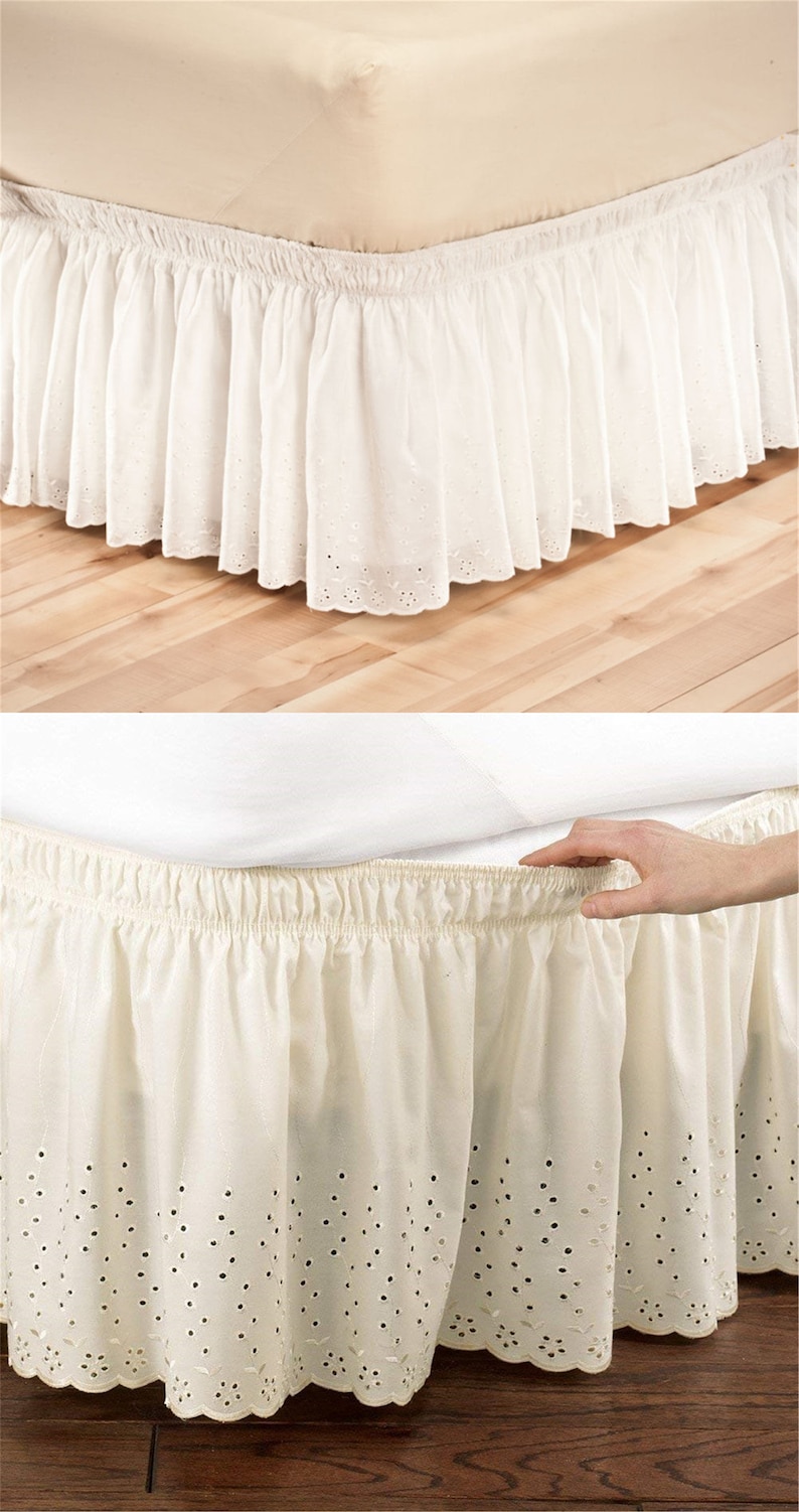 Stretch Embroidery Bed Skirt Elastic Wrap Around Bed Skirt Bed Etsy