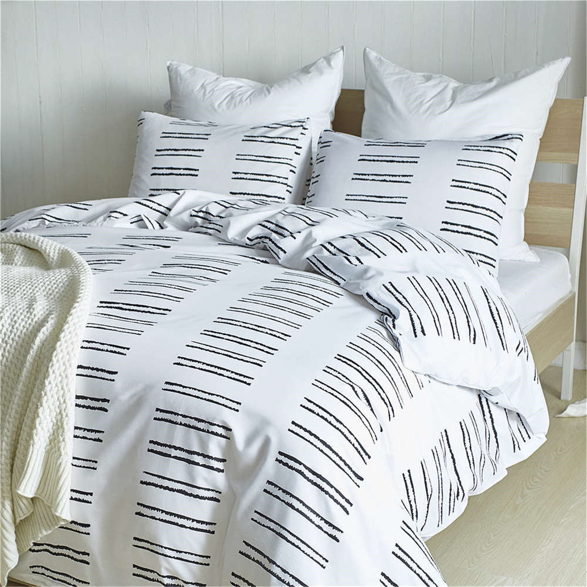 Geometric Duvet Cover White Bedding Set with Black Stripe Etsy