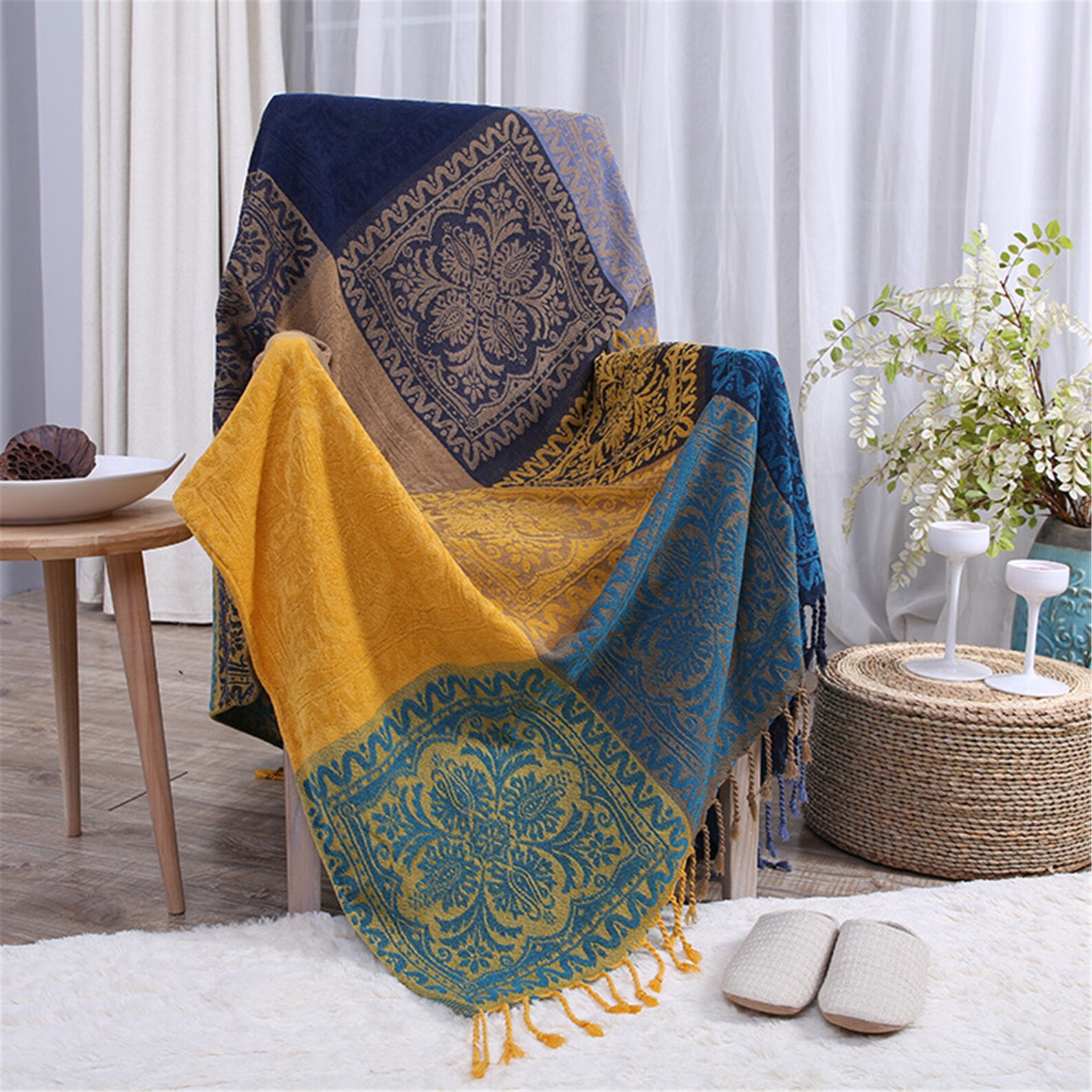 Decorative Throw Blanket with Tassel Floral Pattern Knitting Etsy