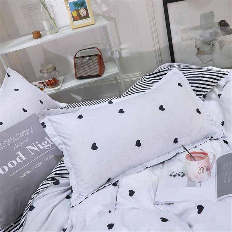 Duvet Cover Set Girls Cute Bedding Black Love Heart Bed Set Etsy