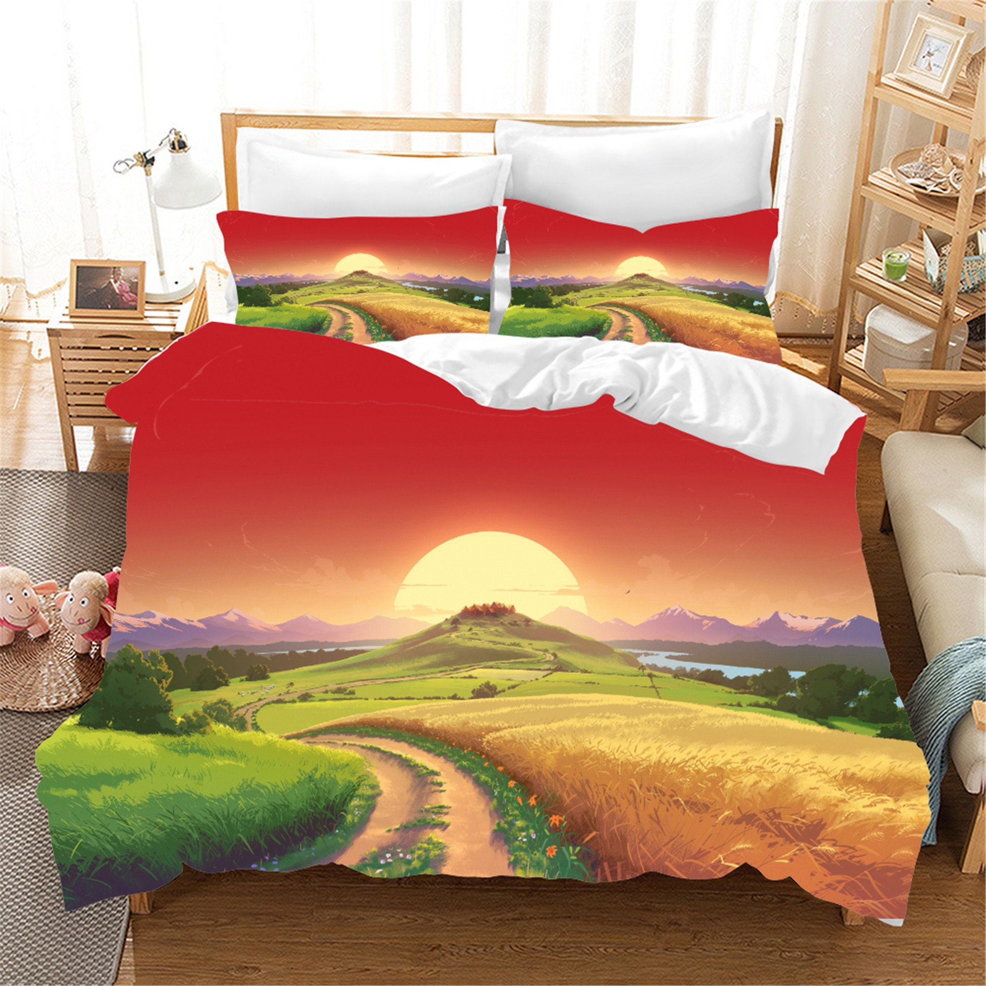 Duvet Cover Set Landscape Bedding Country Road Sunset Bed Set Etsy