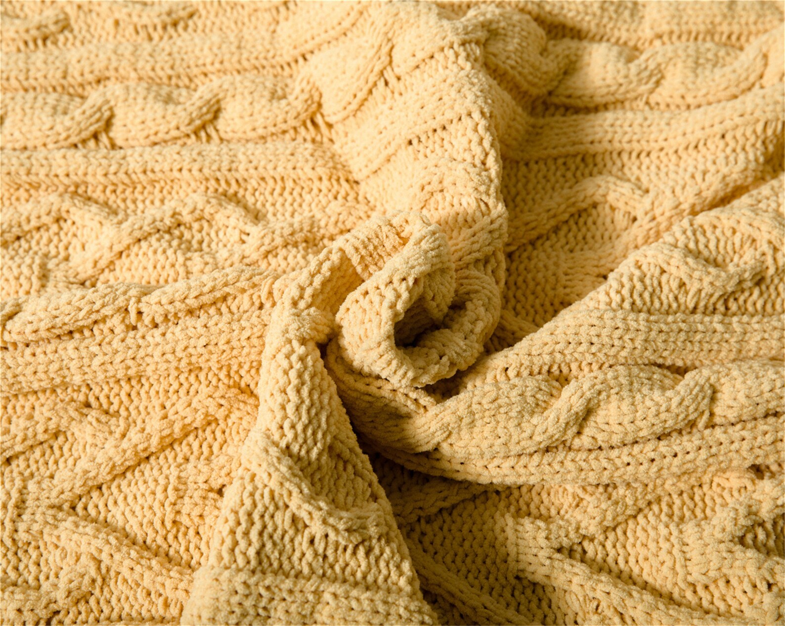 Ginger Yellow Knitted Throw Blanket Soft Chenille Decorative Etsy