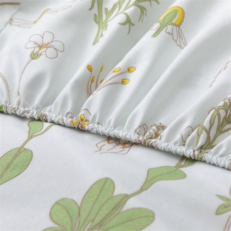 Light Green Bed Sheet Set Floral Leaves Bed Sheet Set | Etsy