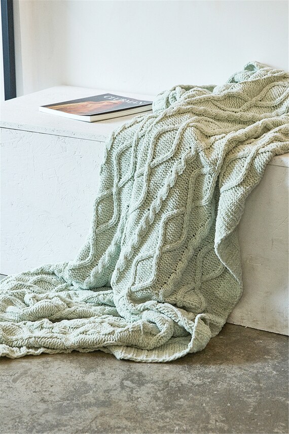 Green Chenille Throw Blanket Knitted Throw Blanket Decorative Etsy