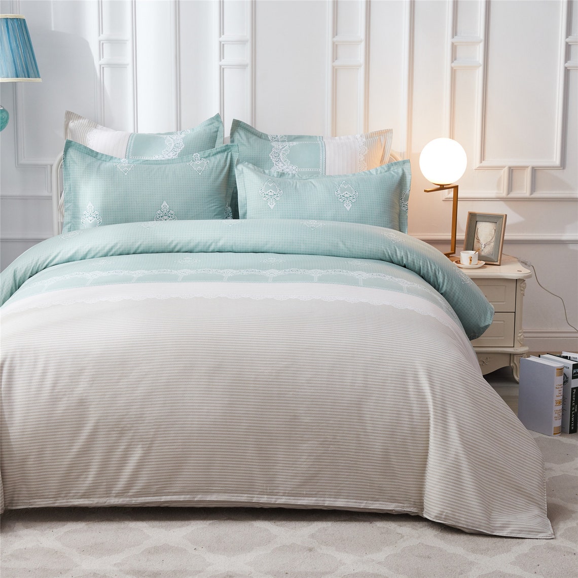 Mint Green Duvet Cover Set Floral Pattern Bedding Sets 90g Etsy