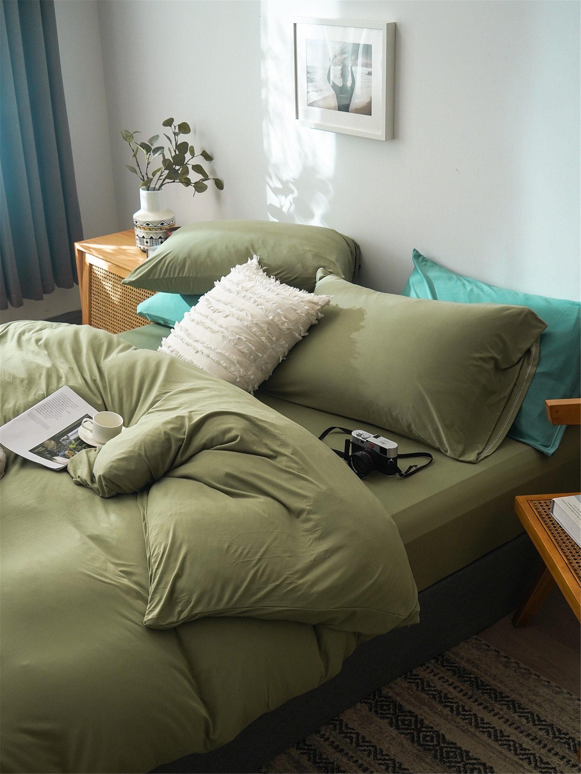 Mustard Green Duvet Cover Set knitted Solid Color Bedding Set Etsy