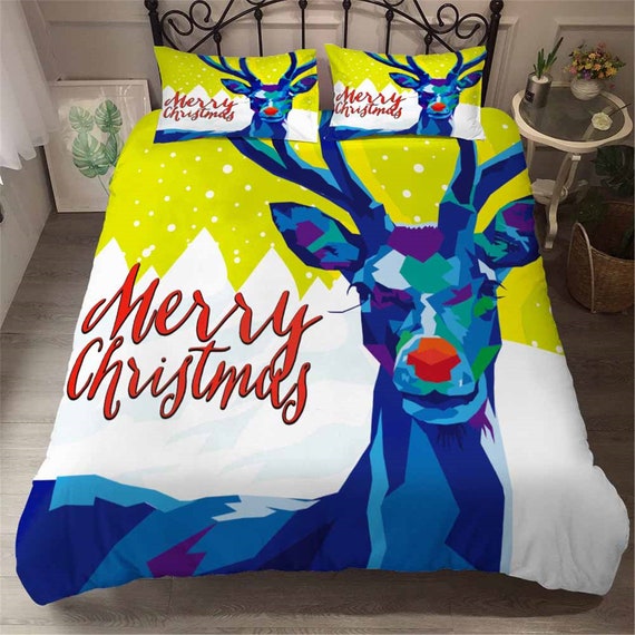 Cartoon Christmas Duvet Cover Set Christmas Elk Kids Bed Sets Etsy