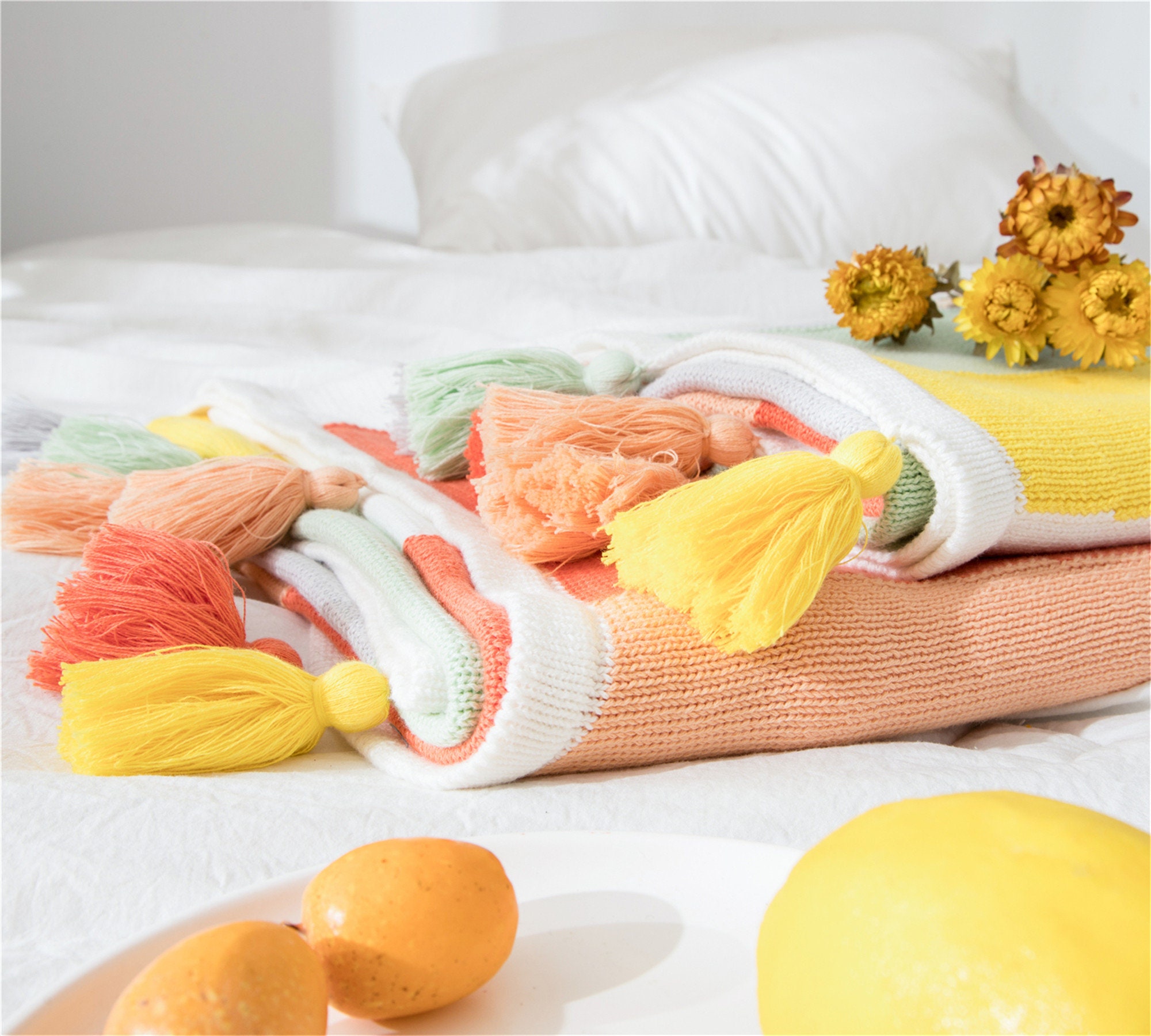 Rainbow Throw Blanket Cotton Knitted Blanket Soft Sofa Blanket Etsy