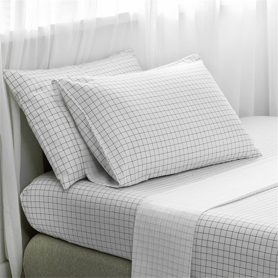 Cotton Bed Sheet Set Geometric Black White Lattice Bed Sheet Etsy