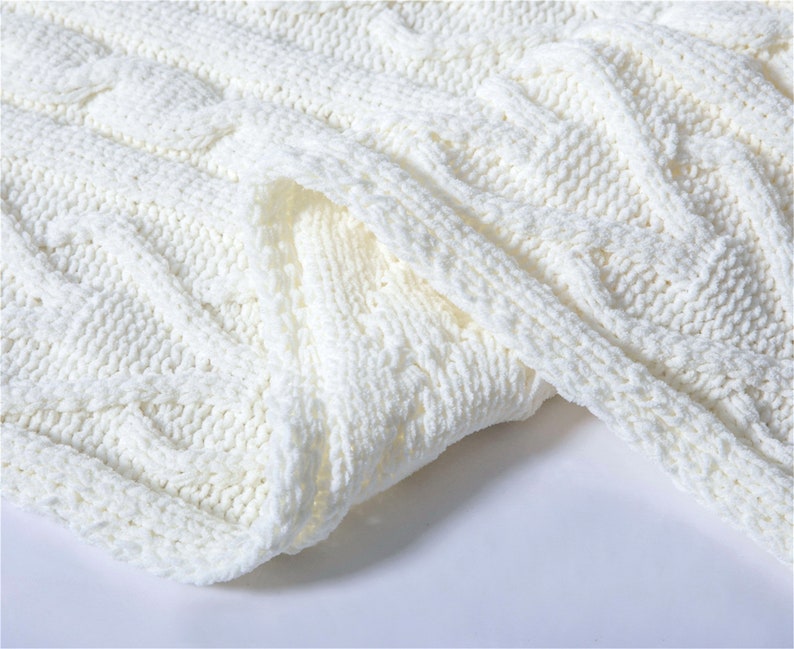 White Knitted Throw Blanket Soft Chenille Decorative Blanket | Etsy