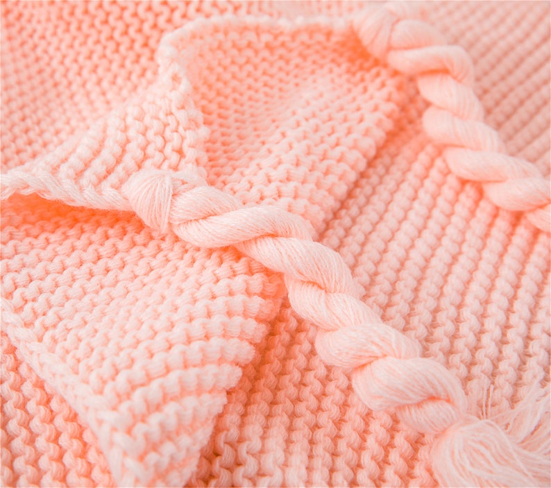 Light Pink Knitted Throw Blanket Pure Color Minimalist Blanket Etsy