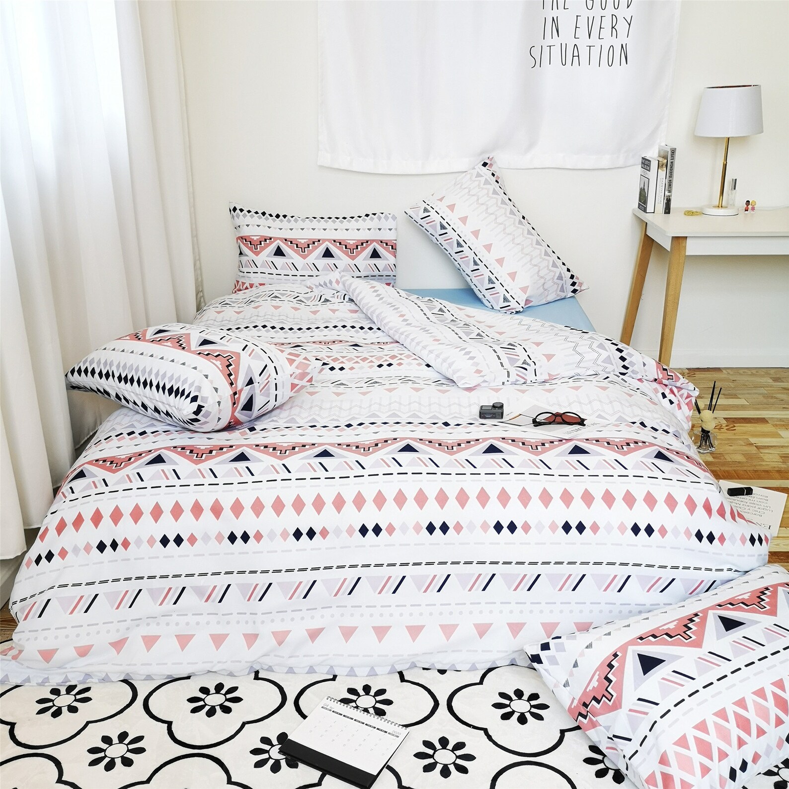 Pink Geometric Duvet Cover Set Stripes Rhombus Triangle Etsy