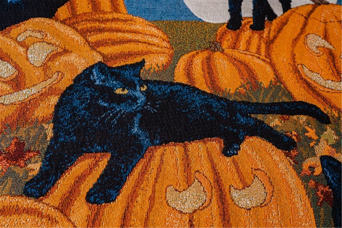 Black Cat Pumpkin Throw Blanket Halloween Throw Blanket with Etsy