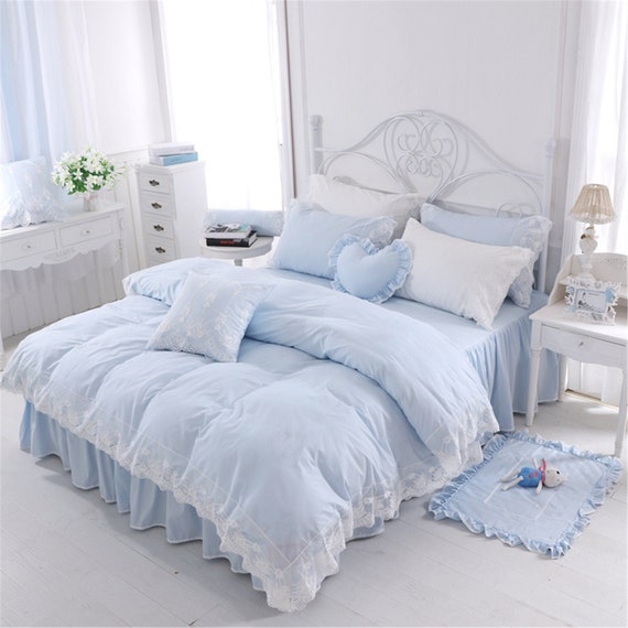 Sky Blue Duvet Cover Set Elegant Cotton Duvet Cover Set Girls Etsy