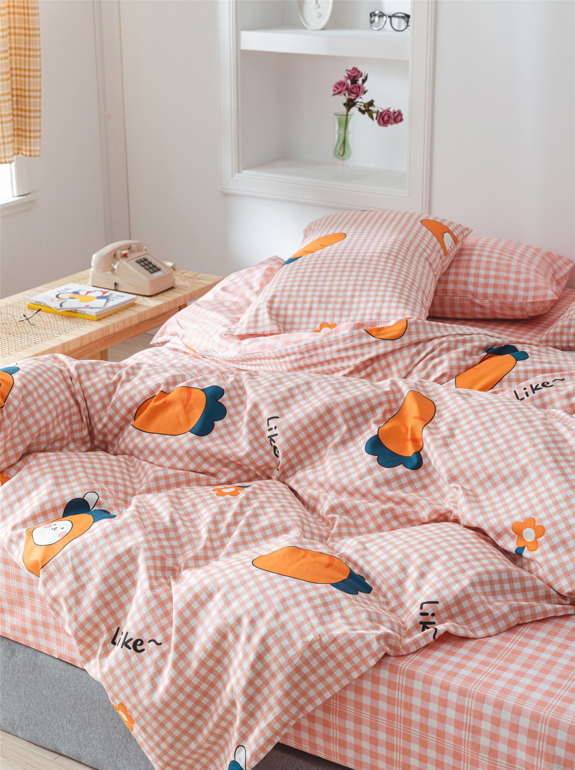 Pink White Lattice Cotton Duvet Cover Set Geometric Bedding Etsy